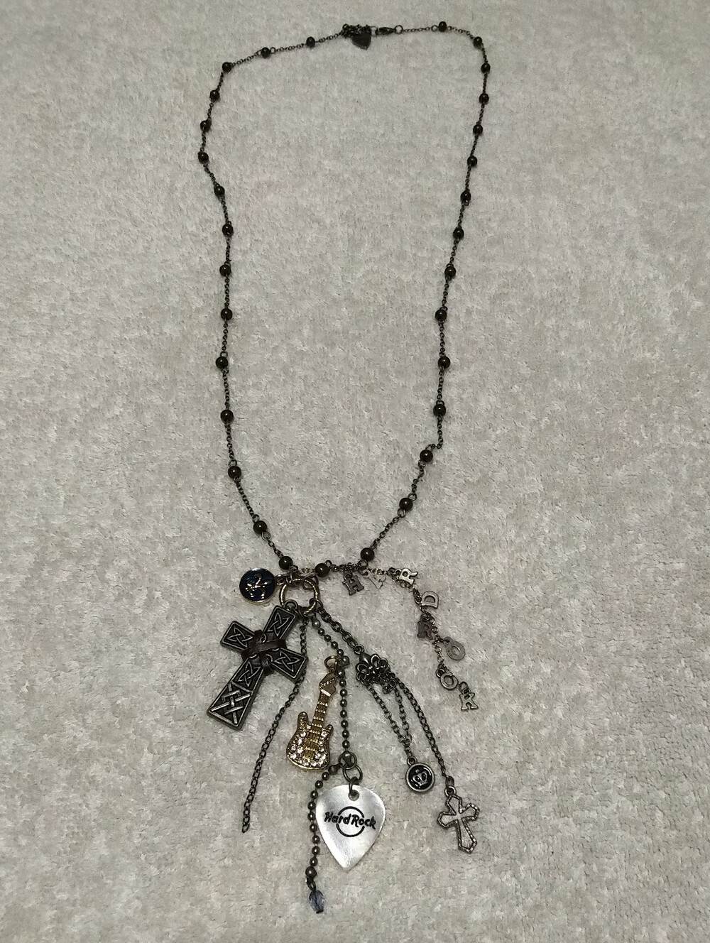 NEW Hard Rock Cafe Couture Gold and Silver Multi-Charm Necklace